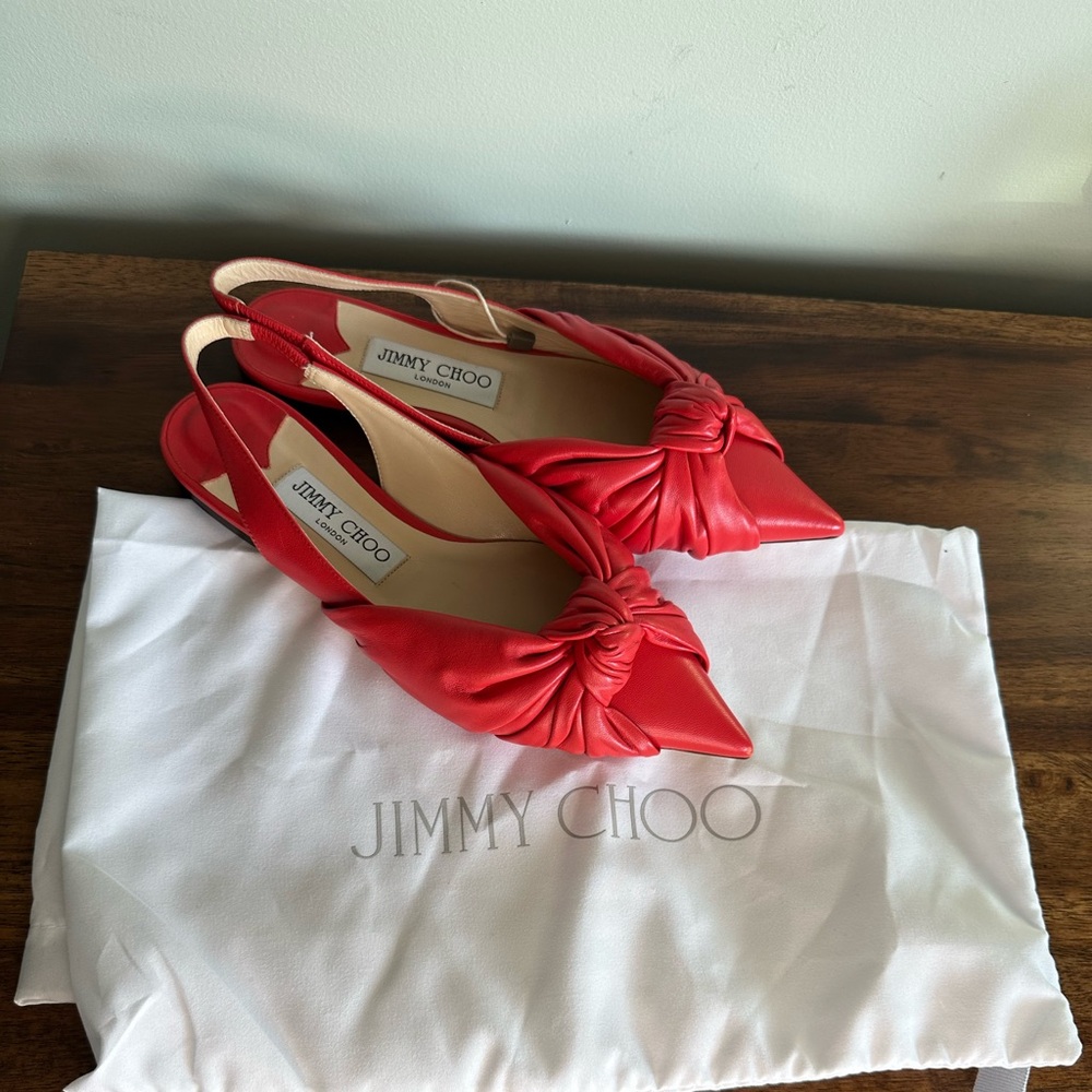 Jimmy Choo Annabell Flat Nap Chilli Leather Flat Shoes size 6